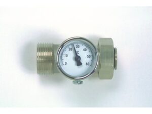 Schütz vloerverwarming toebehoren collectoren retourthermometer 3/4 vernikkeld Schütz Toebehoren