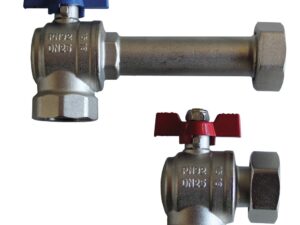 Schütz vloerverwarming toebehoren collectoren kogelkraanset verticaal met thermometer 4/4 met losse moer vernikkeld Schütz Toebehoren