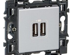 Legrand Valena Next contactdoos 2xUSB type A volledig apparaat alu met spanklauwen Valena Next Aluminium