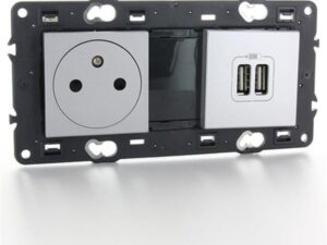 Legrand Valena Next contactdoos 2P+A+2xUSB vlak volledig apparaat alu met schroefbev Valena Next Aluminium