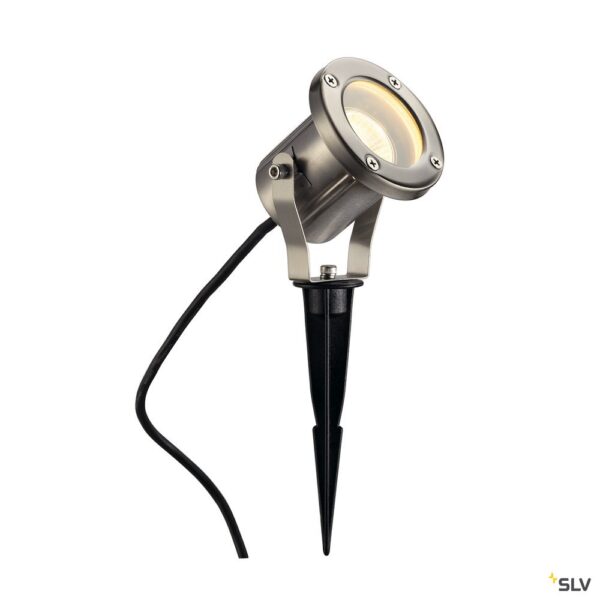 SLV Belgium Nautilus Spike Inox projector met grondpin 1x35W Gu10 230V geborsteld Inox IP55 Spikes