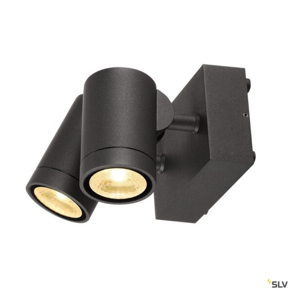 SLV Belgium HELIA wandopbouw LED 2x8W 3000K 38° alu/glas IP55 dubbel antraciet kantelbaar Wandarmaturen