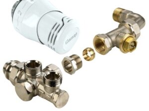 Comap Senso RK532TLE tweepijpscombinatie vloeraansluiting met thermostaatkop Senso en recht thermostatisch kraanlichaam met bocht Tweepijpscombinbaties