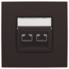Niko intense dark brown Centraalplaat 2x RJ45 STP cat.6 schuin met doorzichtig tekstveld Niko Intense Dark Brown