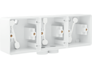 Niko Hydro wit drievoudige horizontale opbouwdoos met één tweevoudige M20-ingang voor drie functies Niko Hydro Wit opbouwdozen