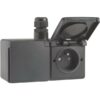 Niko Hydro zwart dubbele wandcontactdoos 16A 250V horizontaal 1 ingang M20 bovenaan Niko Hydro Zwart stopcontacten