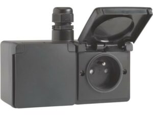 Niko Hydro zwart dubbele wandcontactdoos 16A 250V horizontaal 1 ingang M20 bovenaan Niko Hydro Zwart stopcontacten