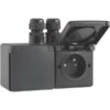 Niko Hydro zwart dubbele wandcontactdoos 16A 250V horizontaal 2 ingang M20 bovenaan Niko Hydro Zwart stopcontacten