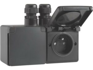Niko Hydro zwart dubbele wandcontactdoos 16A 250V horizontaal 2 ingang M20 bovenaan Niko Hydro Zwart stopcontacten