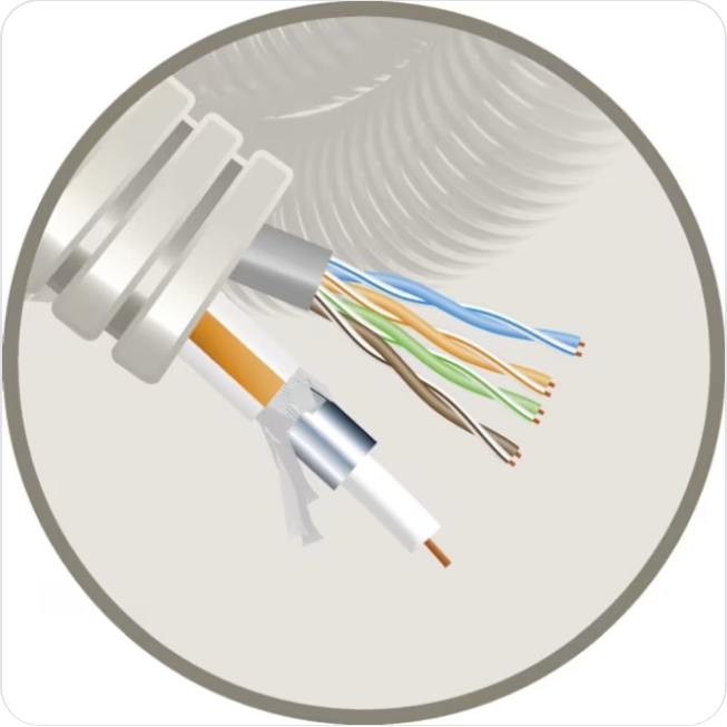 100 meter Elflex voorbedrade buis 20mm + coax tri6 Telenet + data U/UTP5E UTP + Coax in flexibele buis