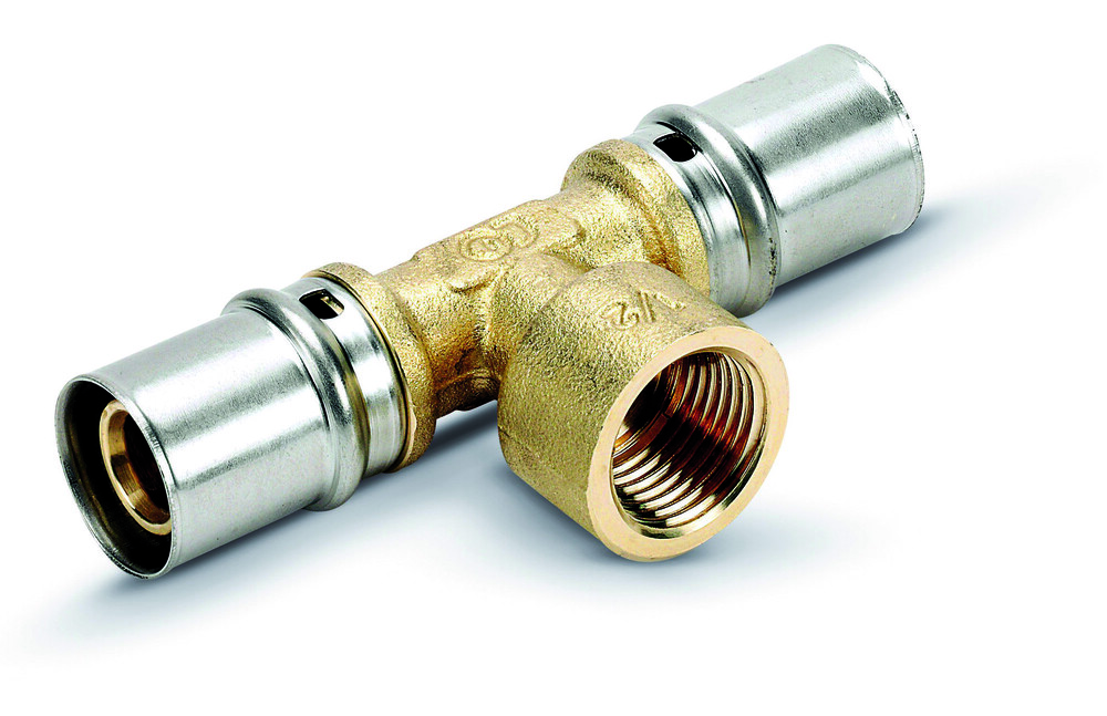 Tubipex t-stuk Vpe-Alu-buis aansluiting persen 20 x 2.0 mm 1/2″F 20 x 2.0 mm Tubipex press t-stuk F