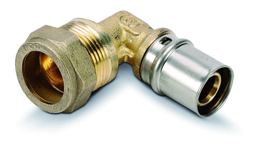 Tubipex bocht 90° Vpe-Alu-buis aansluiting persen bicone 20 x 2.0 mm 22 mm Tubipex pers bocht 90° knel koper