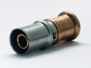 Tubipex rechte perskoppeling voor Pex Alu buis overgang naar koper M profiel D 16-15 mm Tubipex pers rechte overgang naar koper M