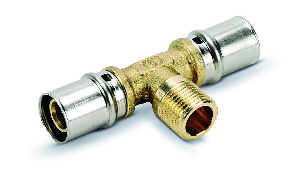 Tubipex t-stuk Vpe-Alu-buis aansluiting persen 16 x 2.0 mm 3/4″M 16 x 2.0 mm Tubipex Pres t-stuk M