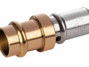 Tubipex rechte perskoppeling voor Pex Alu buis overgang naar koper V profiel D 20-22 mm Tubipex Pers rechte overgang koper V persen persen