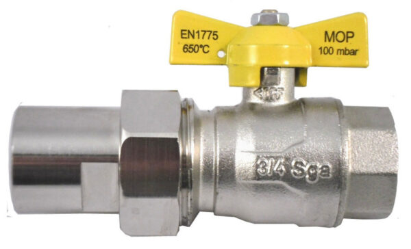 aardgaskraan KVBG met halve koppeling 3/4″ FR messing Aardgaskranen
