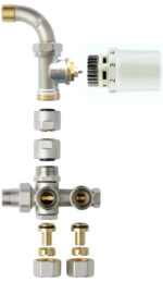 Honeywell Home VTD3012EBS1536 Radiatorset met onderblok voor muuraansluiting, voor paneelradiatoren met 4 aansluitpunten Kranen 1/2