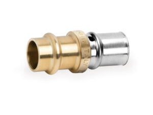 Tubipex rechte perskoppeling voor Pex Alu buis overgang naar koper V profiel D 20-18 mm Tubipex Pres rechte overgang naar koper V