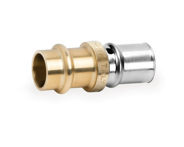 Tubipex rechte perskoppeling voor Pex Alu buis overgang naar koper V profiel D 20-18 mm Tubipex Pres rechte overgang naar koper V