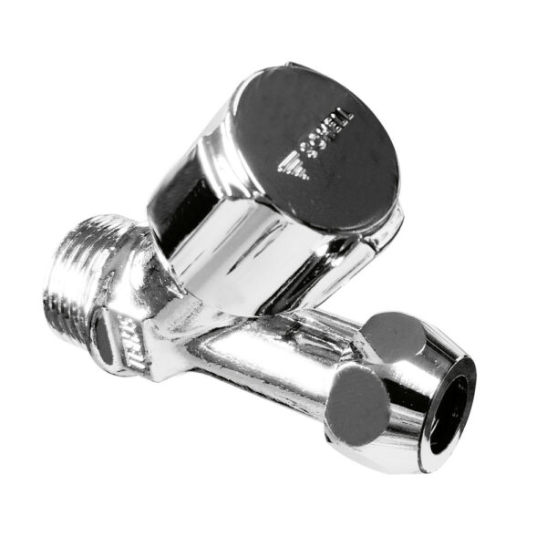 Schell hoekregelkraan met schuine zitting zonder rozet met klemschroefkoppeling messing 1/2″M x 3/8″M Schell kranen