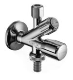 Schell combinatiehoekstopkraan met filter 500µm trekvaste Schell conus klemschroefkoppeling met lengtecompensatie toestelaansluitkraan met terugslagklep lange verlenging en rozet D 54 mm slangaansluiting messing chroom 1/2″ Schell kranen