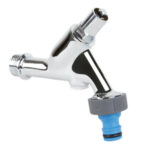 Altus dubbel dienstkraan met beluchter en keerklep sleutelbediening Belgaqua/Kiwa keur glanzend chroom Gevel kranen