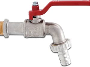 Dienstbolkraan dubbel chromat met lange hendel 1/2" rood Gevel kranen