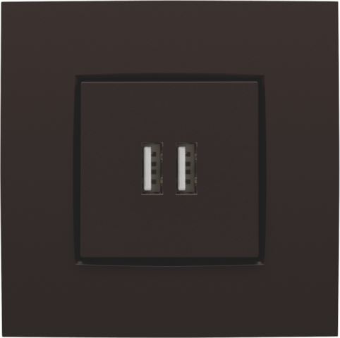 Niko Intense Dark Brown Coated afwerkingsset voor dubbele USB-A-lader