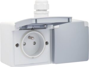 Niko Hydro grijs dubbel horizontaal stopcontact met penaarde 1 ingang