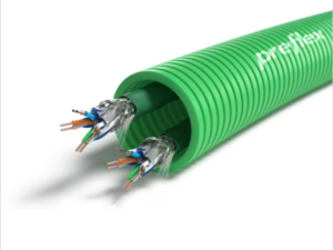100 meter groen data 2 X S/FTP CAT7E Preflex safe voorbedrade buis 25mm LS0H Halogeen UTP/telefonie