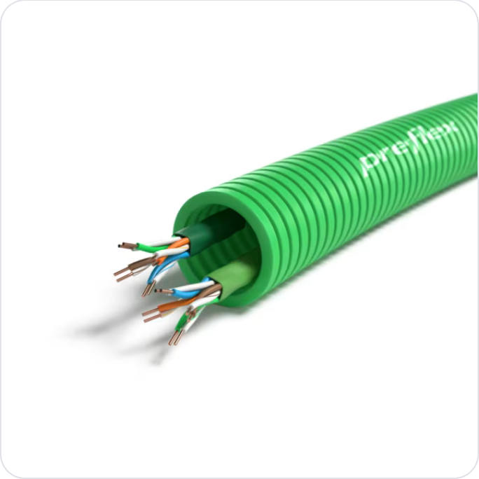 100 meter groen 2 X U/UTP CAT6 Preflex safe voorbedrade buis 20mm LS0H Halogeen UTP/telefonie