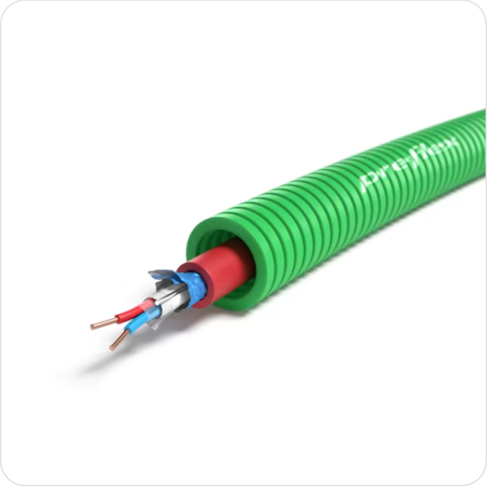 300 Meter groen RF1H30 1P0,9mm Preflex safe voorbedrade buis 16mm LS0H Halogeen UTP/telefonie