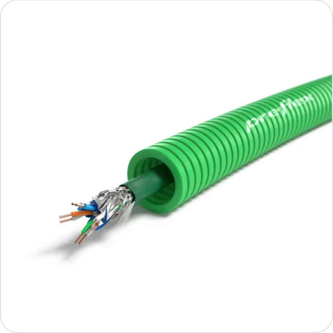 50 Meter groen Preflex safe voorbedrade buis 16mm LS0H data S/FTP CAT7 Halogeen UTP/telefonie
