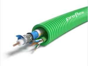 100 meter groen data U/UTP CAT6 +TRI6 Hirschmann Preflex safe voorbedrade buis 20mm LS0H Halogeen coax