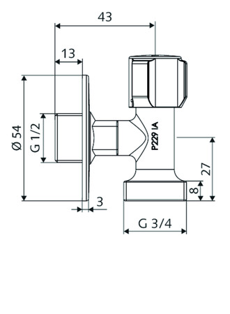 Schell hoekregelkraan plaatsbesparend messing G1/2" x G3/4" Schell kranen