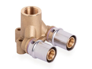Systempex dubbele muurplaat recht Vpe-Alu-buis aansluiting persen H 53 mm 16 x 2.0 mm 1/2"F 16 x 2.0 mm Systempex Pers muurplaten