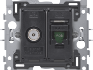 Niko Combinatie coax met RJ45-aansluiting UTP Cat. 6, klaar voor PoE++, vlakke uitvoering, incl. sokkel 60 x 71 mm met klauwbevestiging. Goedgekeurd Wyre (Telenet-Interkabel) en VOO