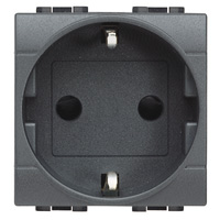 BTICINO LivingLight antraciet Contactdoos schuko 2P+A 16A 250V 2 modules steekklemmen