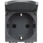 BTICINO LivingLight antraciet contactdoos 2P+A 16A 250V schuko met klapdeksel