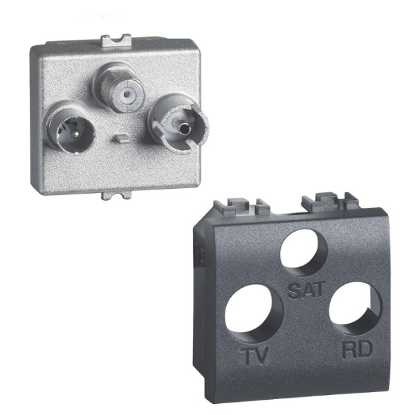 BTICINO LivingLight antraciet contactdoos TV/R/SAT 2 modules