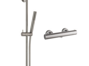 Van Marcke Nero II set thermostatische mengkraan met doucheset 70 cm en handdouche 1 jet anti-kalk geborsteld nikkel