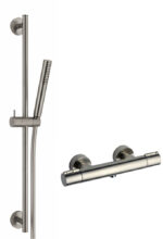 Van Marcke Nero II set thermostatische douchemengkraan met doucheset 70 cm en handdouche 1 jet anti-kalk geborsteld nikkel