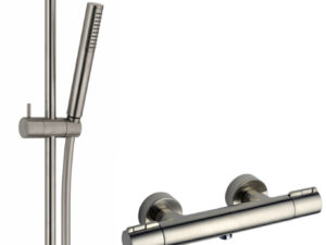 Van Marcke Nero II set thermostatische douchemengkraan met doucheset 70 cm en handdouche 1 jet anti-kalk geborsteld nikkel