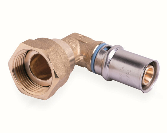 Systempex elleboogkoppeling losse moer 90° chroom aansluiting persen 20 x 1/2"