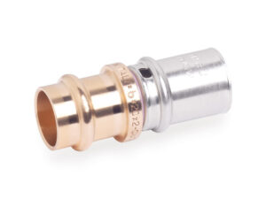 Systempex rechte perskoppeling voor Pex Alu buis overgang naar koper V profiel D 16-15 mm