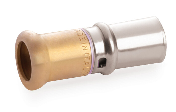 Systempex rechte perskoppeling voor Pex Alu buis overgang naar koper M profiel D 16-15 mm